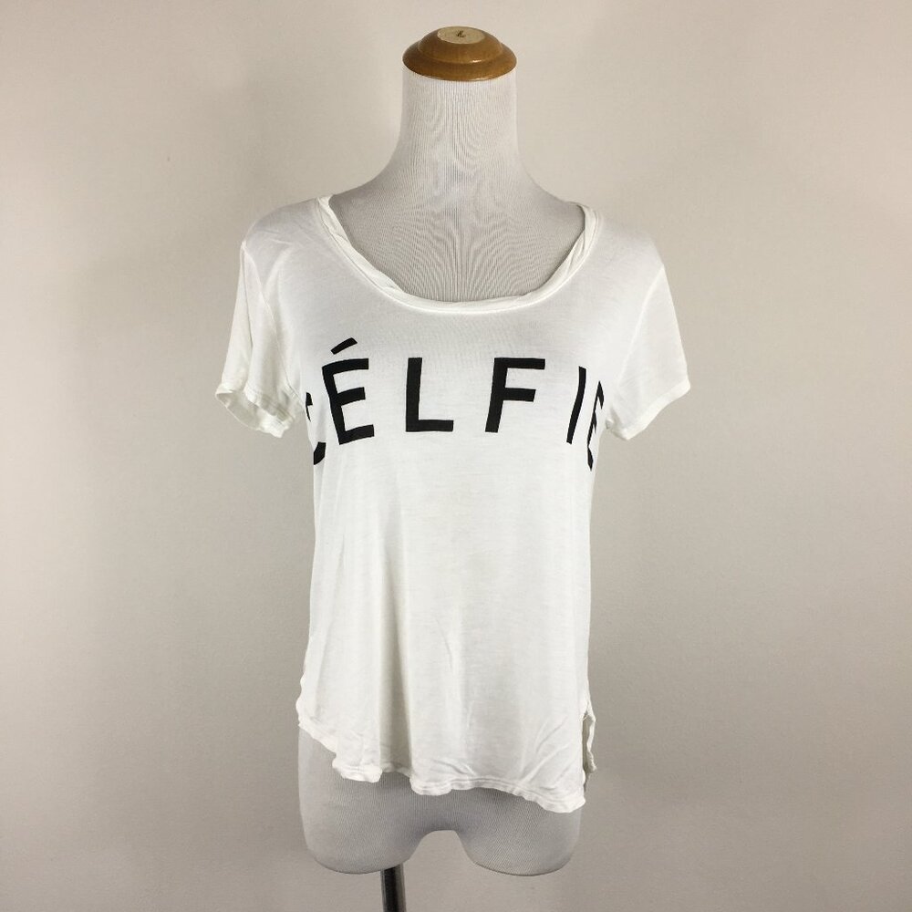 RECYCLED KARMA White Black CELFIE Print Short Sleeve Soft Tee Shirt